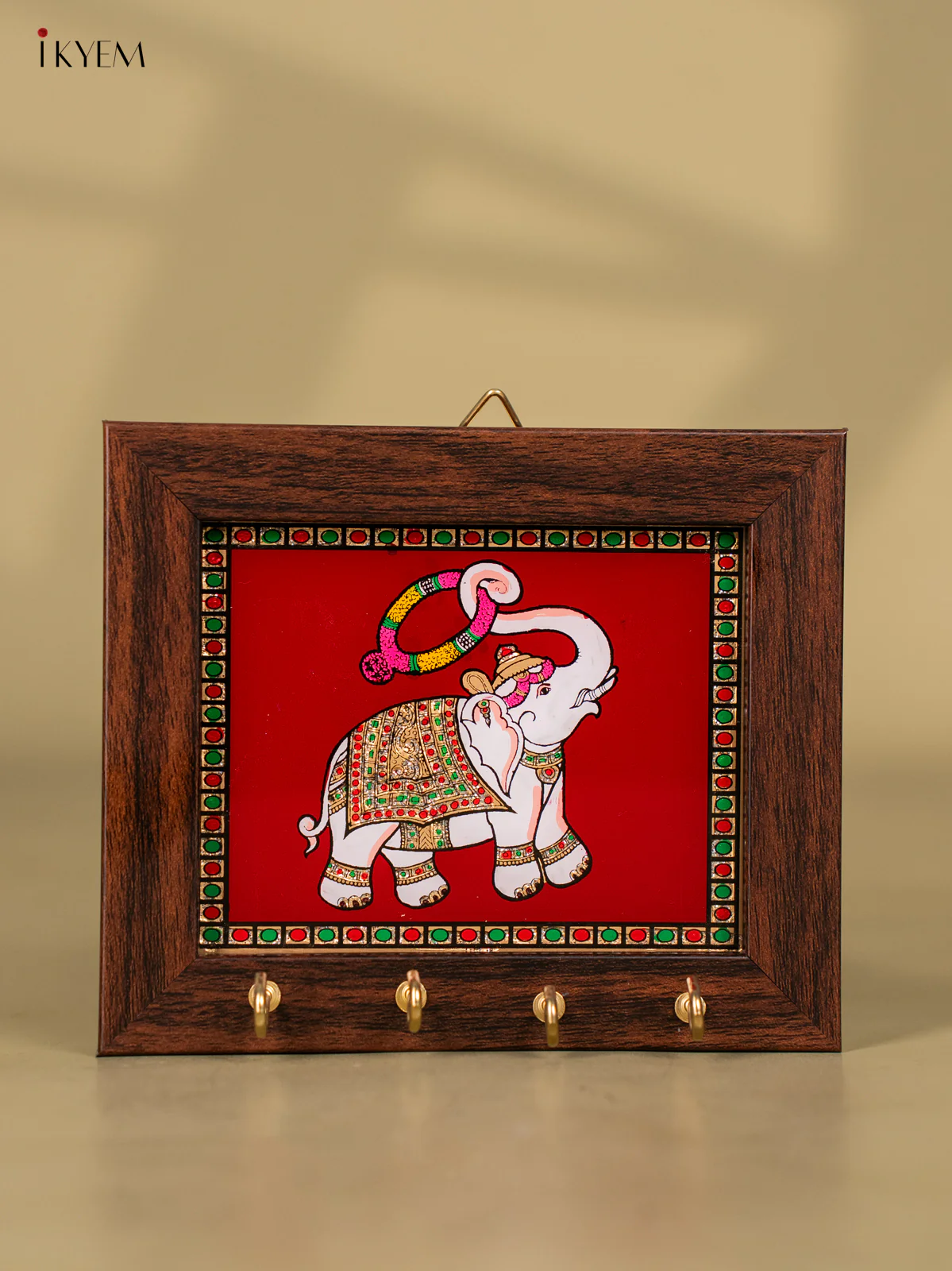 Elephant Reverse Glass Painted Keyhanger - Maroon - (5x6) Inch - KK22113