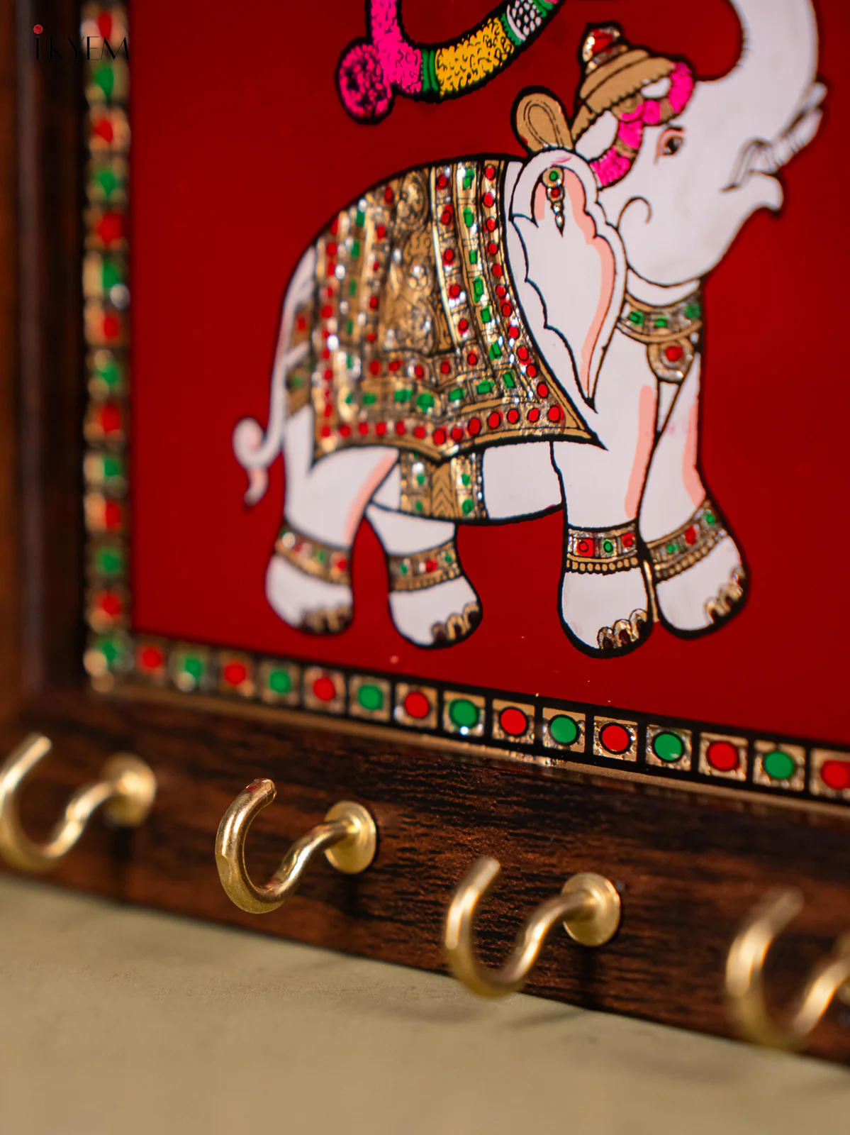 Elephant Reverse Glass Painted Keyhanger - Maroon - (5x6) Inch - KK22113 - Image 3