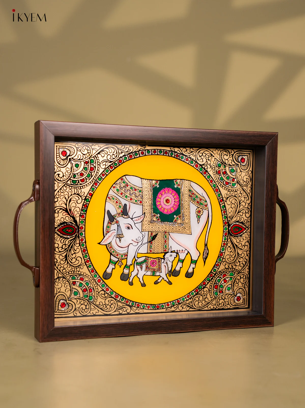 Reverse Glass Painted Tray (11x9) - Cow & Calf - Yellow - KK22116 - Image 2