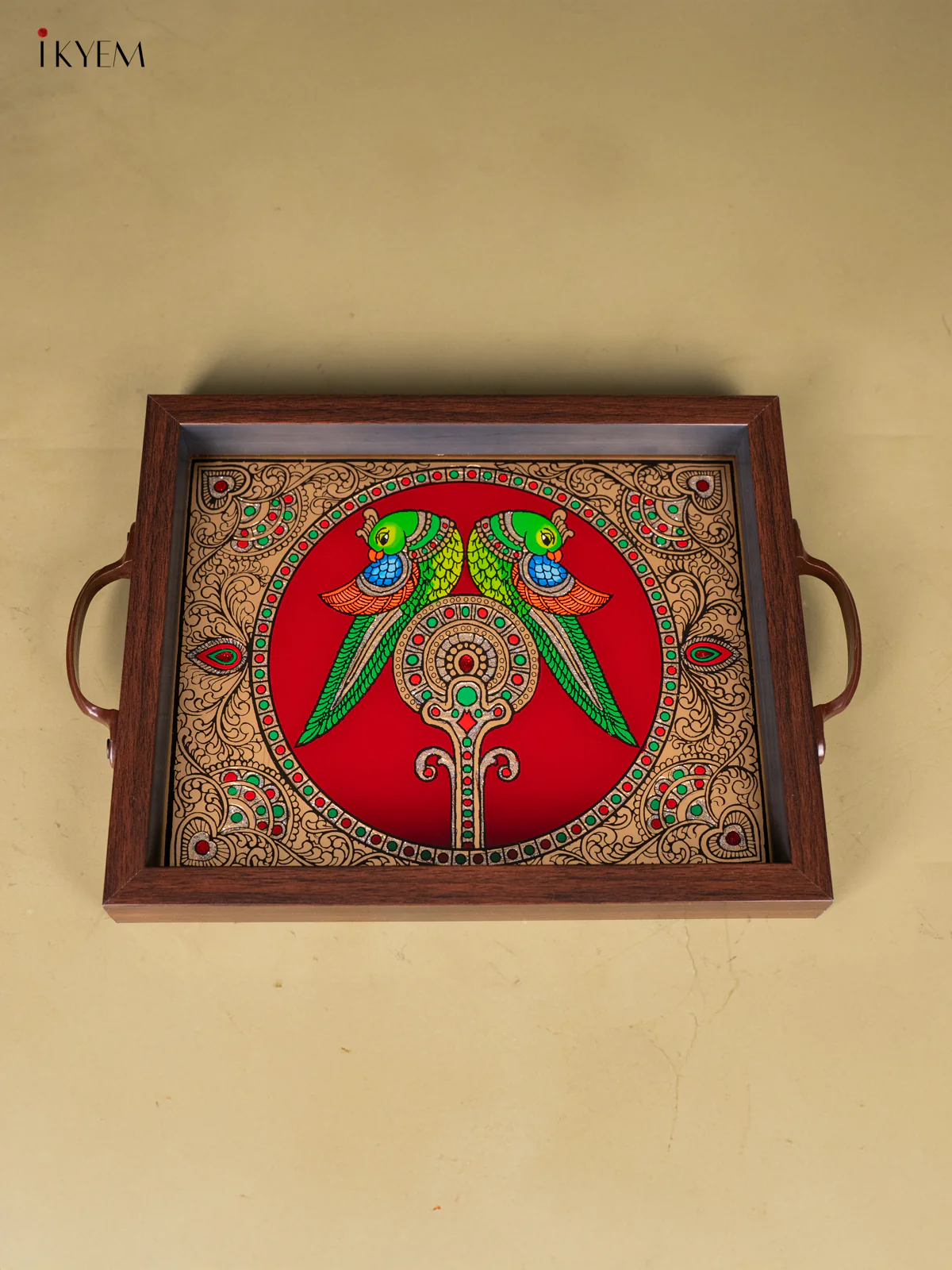 Reverse Glass Painted Tray (11x9) - Parrot - Maroon - KK22117 - Image 4
