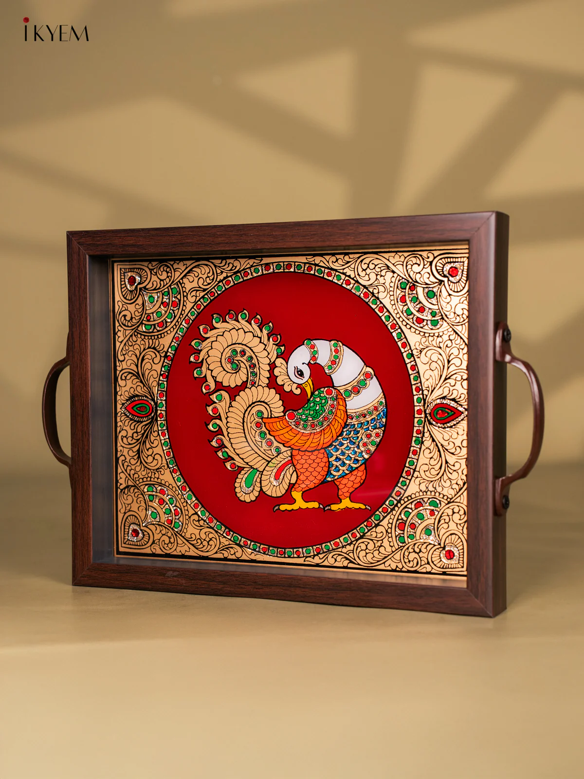 Reverse Glass Painted Tray (11x9) - Peacock  - Maroon - KK22118 - Image 3