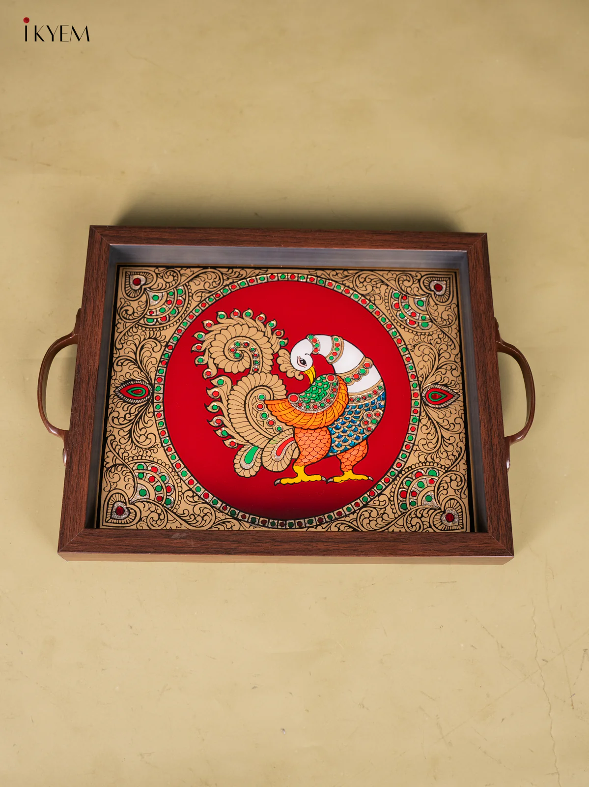 Reverse Glass Painted Tray (11x9) - Peacock  - Maroon - KK22118 - Image 4