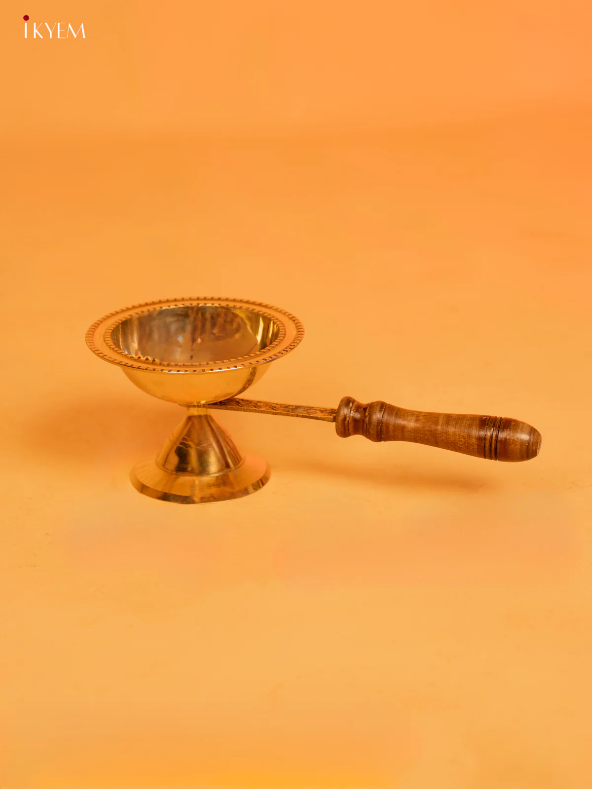 Brass Aarti Lamp with Wooden Handle - KK26121