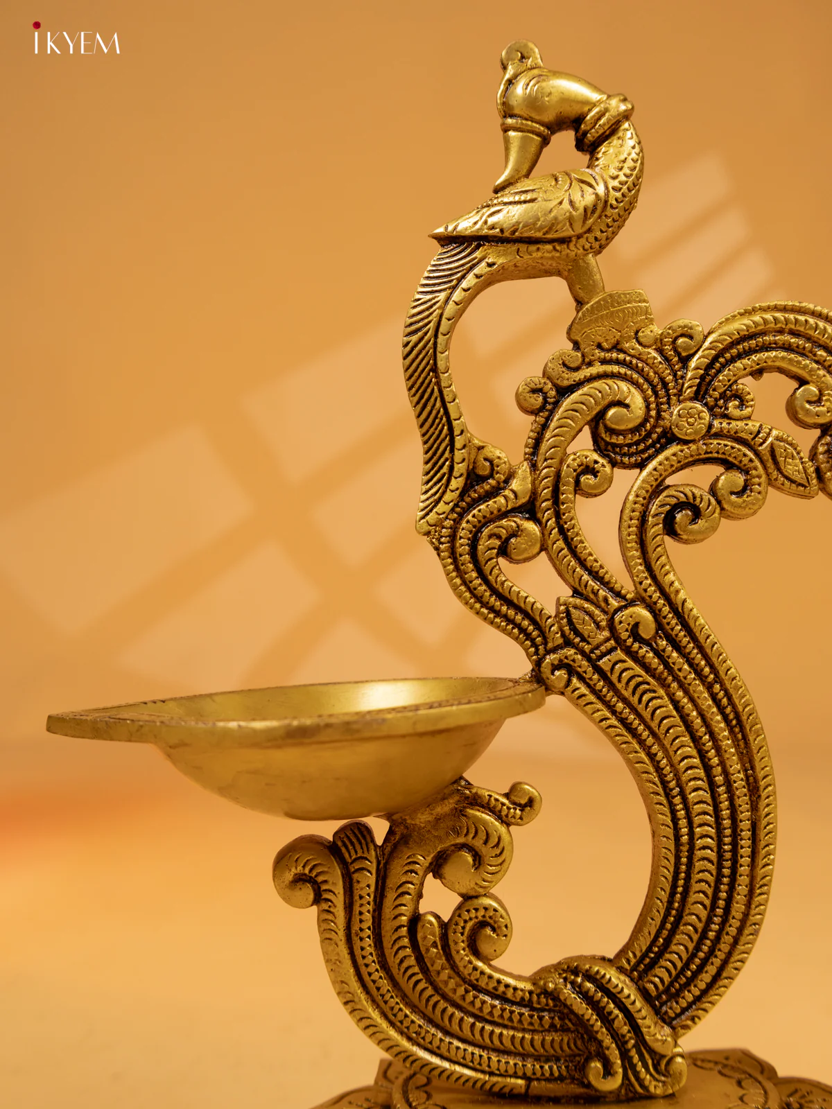 Brass Peacock Diya with Chowki & Bells -12.2 Inch- KK26162 - Image 3