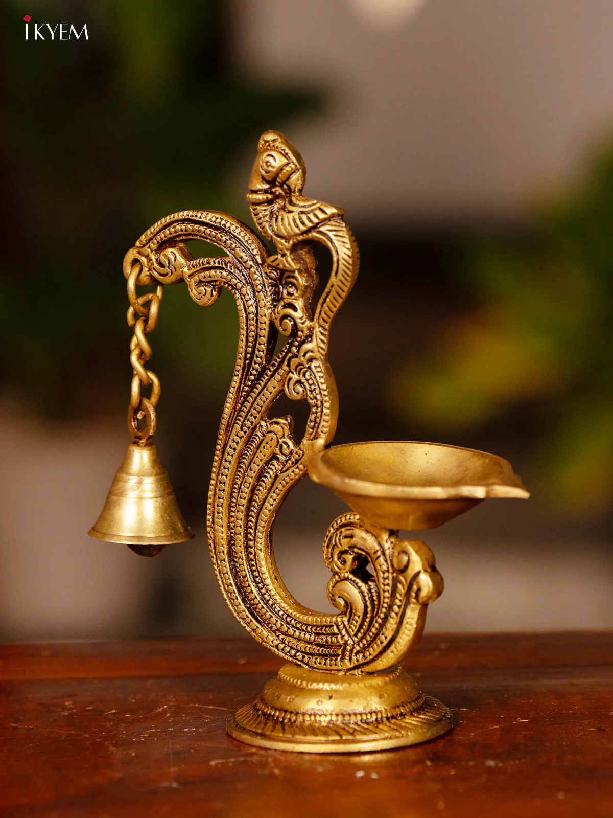 Brass Peacock Diya with Bell - 4 Inch - KK26168