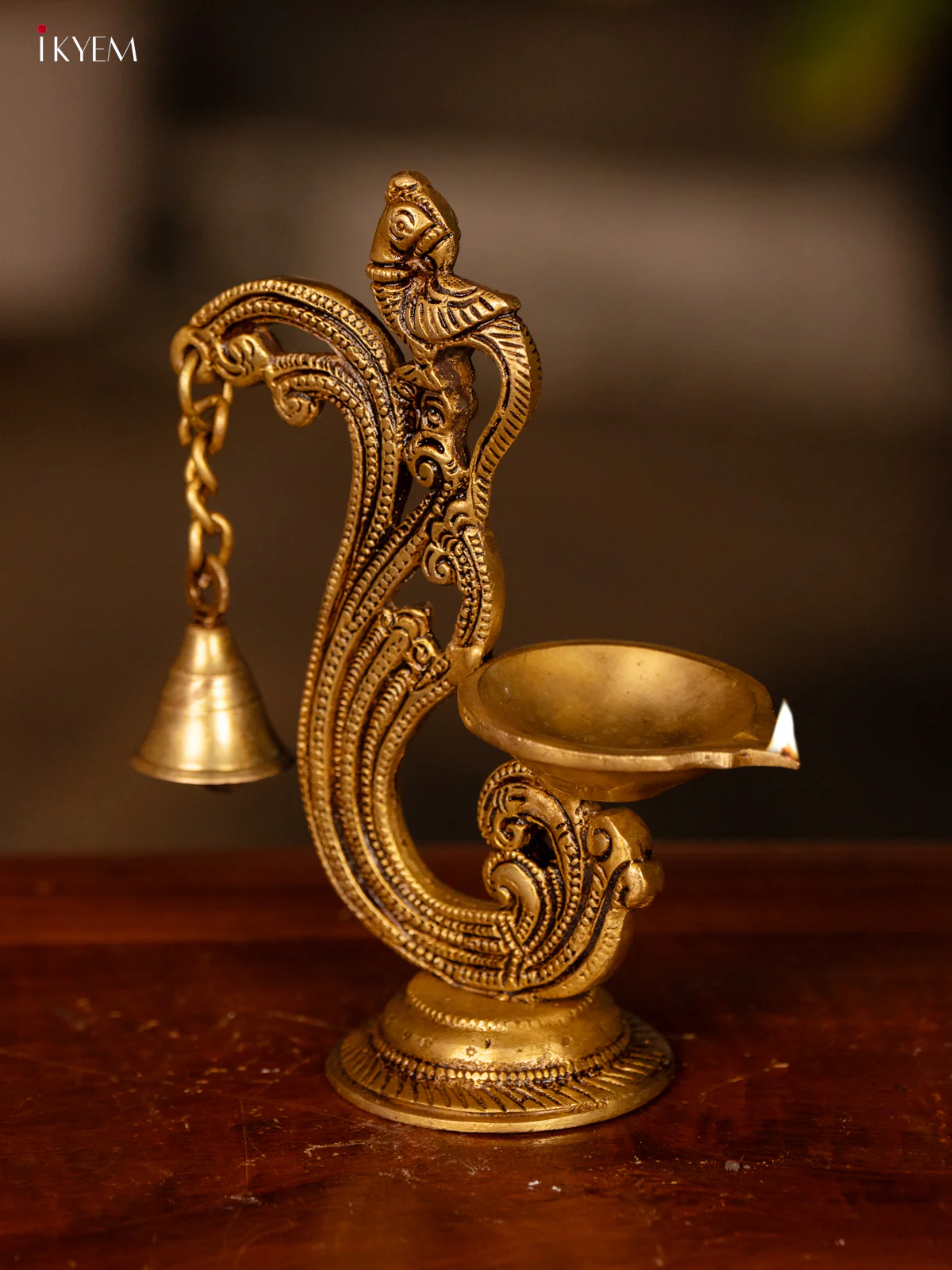 Brass Peacock Diya with Bell - 4 Inch - KK26168 - Image 2