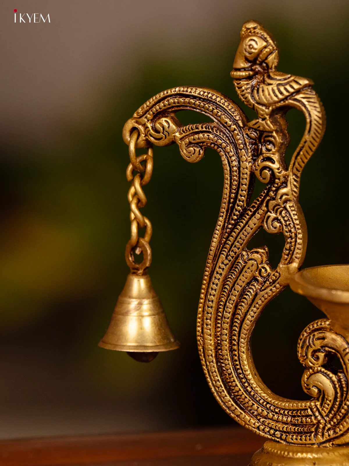 Brass Peacock Diya with Bell - 4 Inch - KK26168 - Image 3