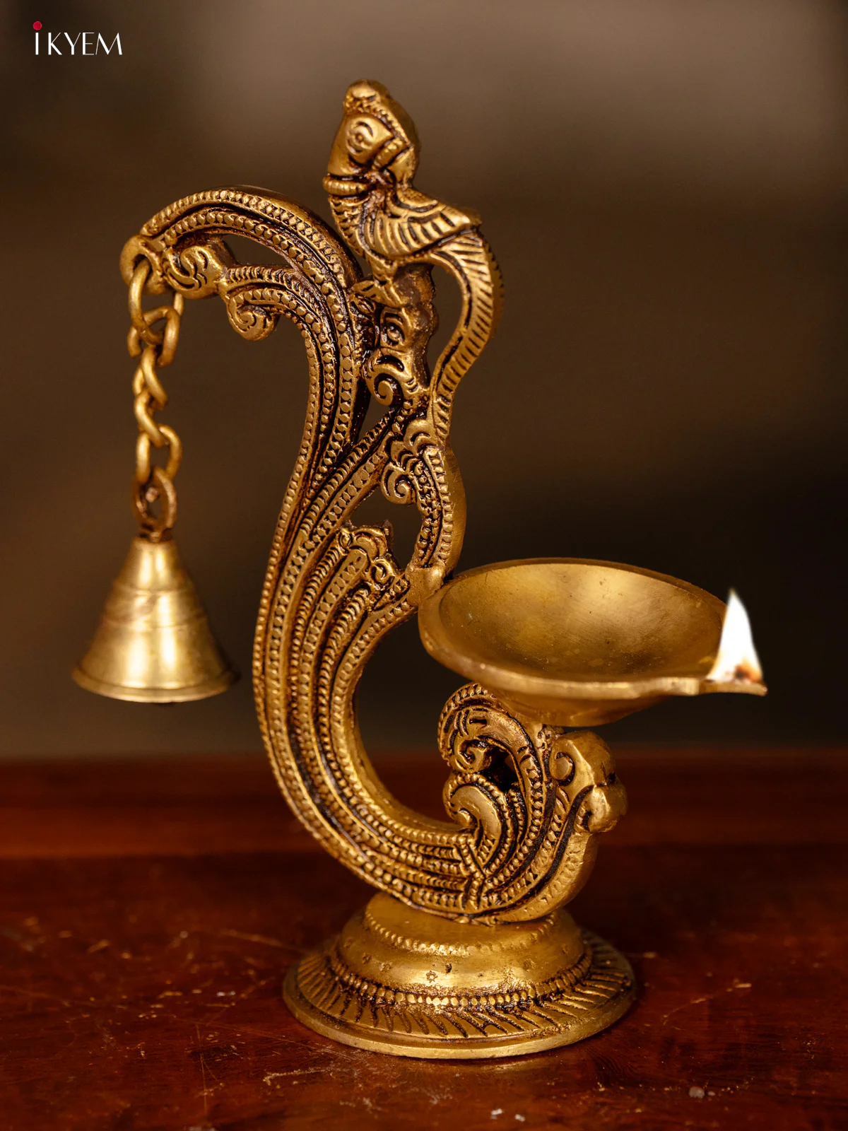 Brass Peacock Diya with Bell - 4 Inch - KK26168 - Image 4