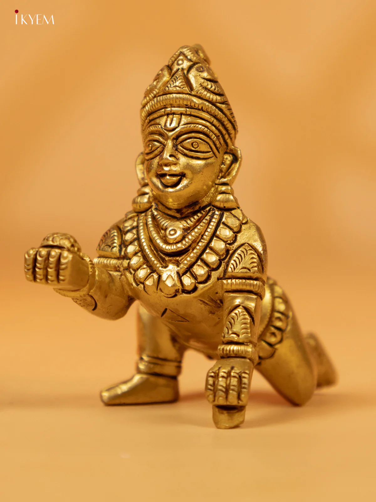 Brass Krishna with Laddu Idol - 3 Inch- KK26222 - Image 4