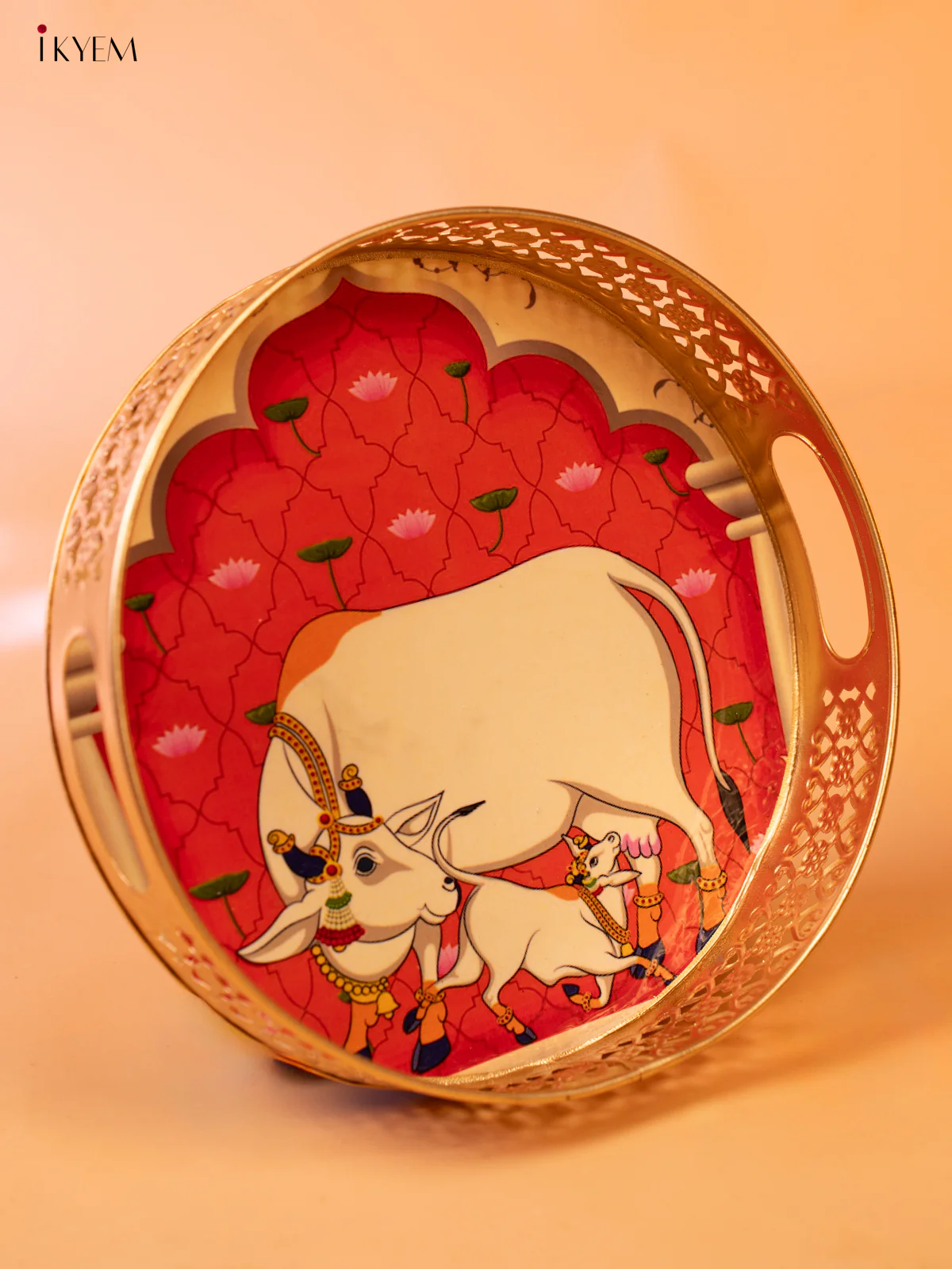 Digital Printed Pichwai Tray - Red - KK26234 - Image 2