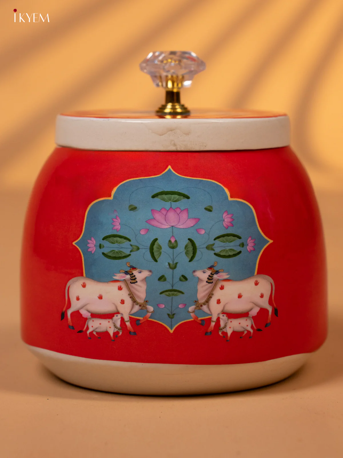 Metal Pichwai Printed Nut Box - Red - KK26238 - Image 2