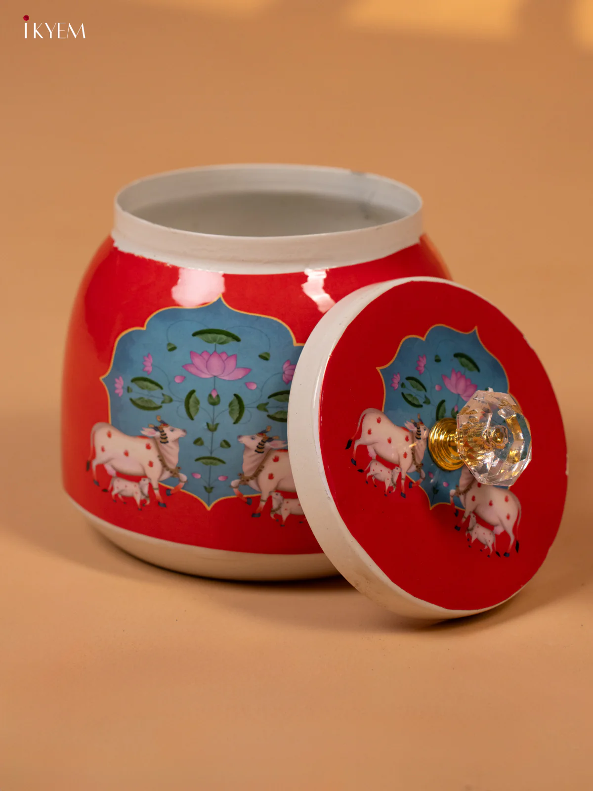 Metal Pichwai Printed Nut Box - Red - KK26238 - Image 4