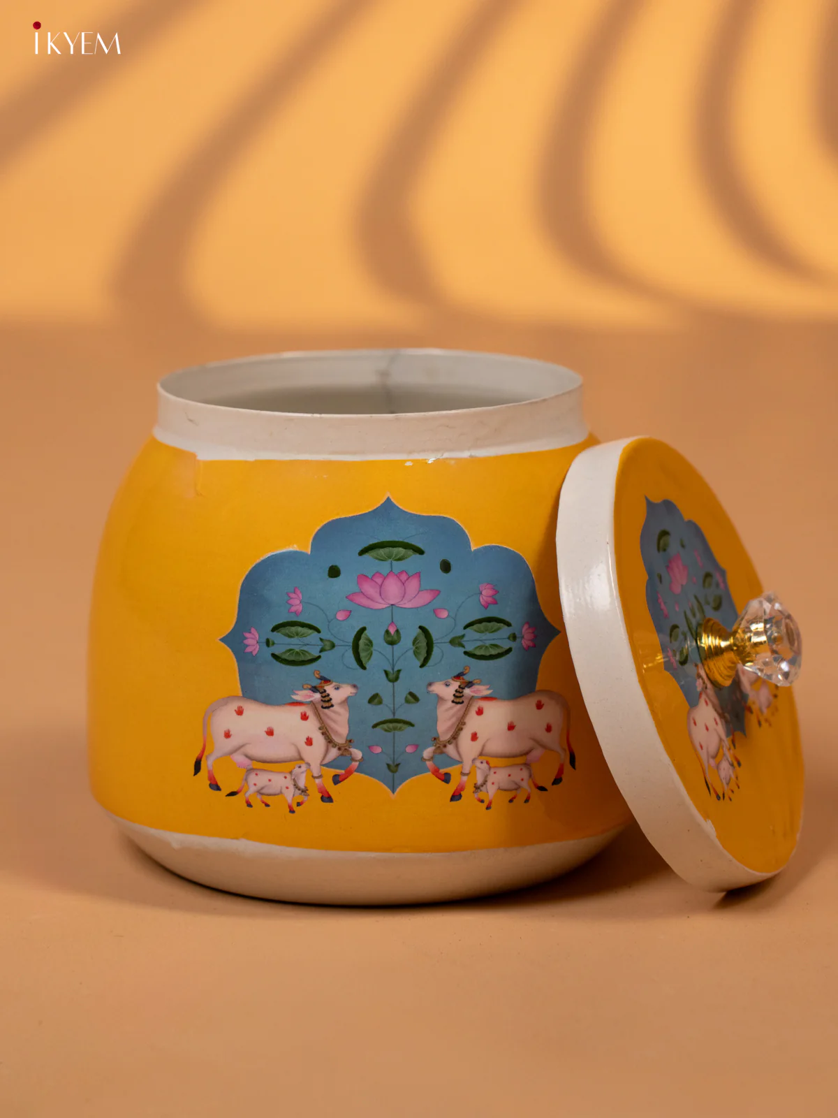 Metal Pichwai Printed Nut Box - Yellow - KK26241 - Image 4
