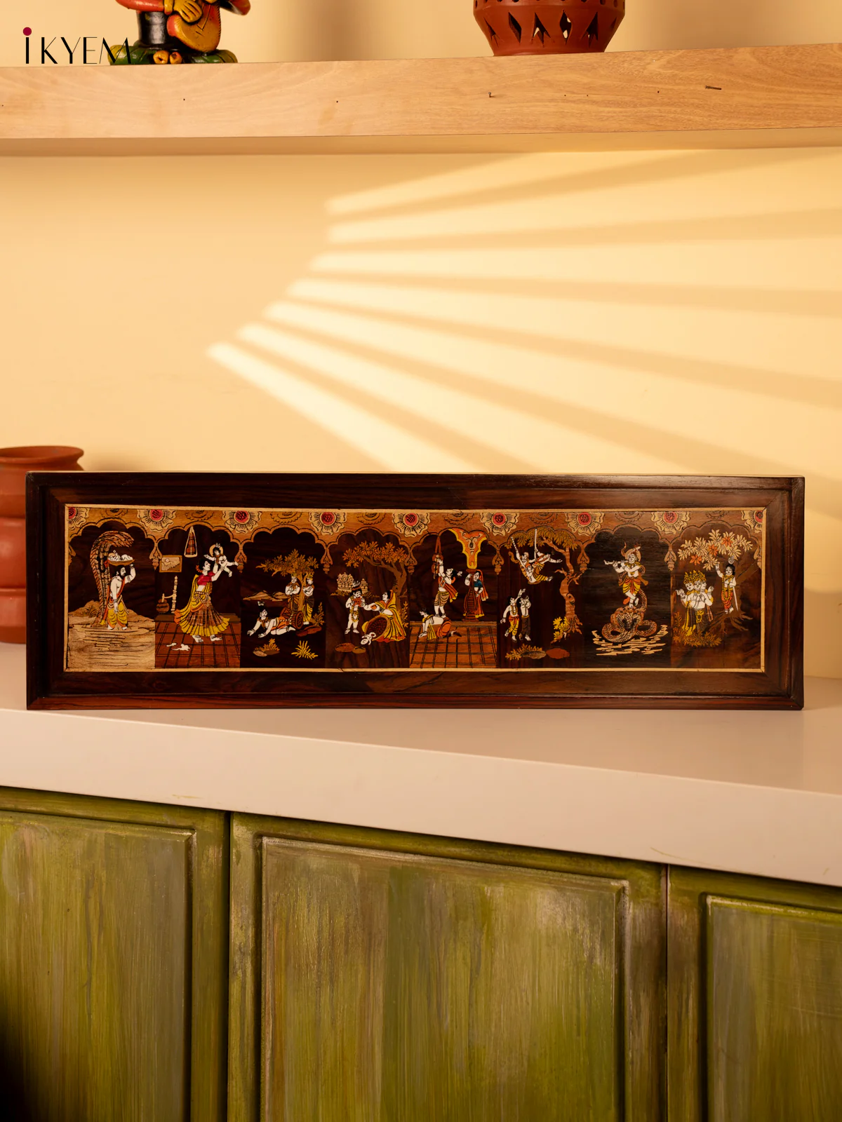 Krishna Leela Mysore Rosewood Inlay Panel - (10×31) Inch - KK26259 - Image 2
