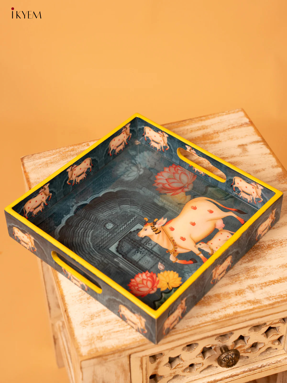 Digital Printed Square Tray (10x10) - Pichwai - KL03114 - Image 2