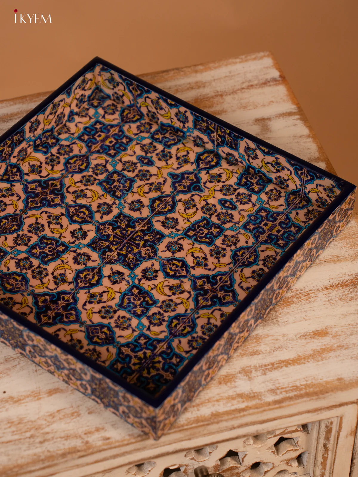 Digital Printed Square Tray (10x10) - Blue & Beige - KL03123 - Image 3