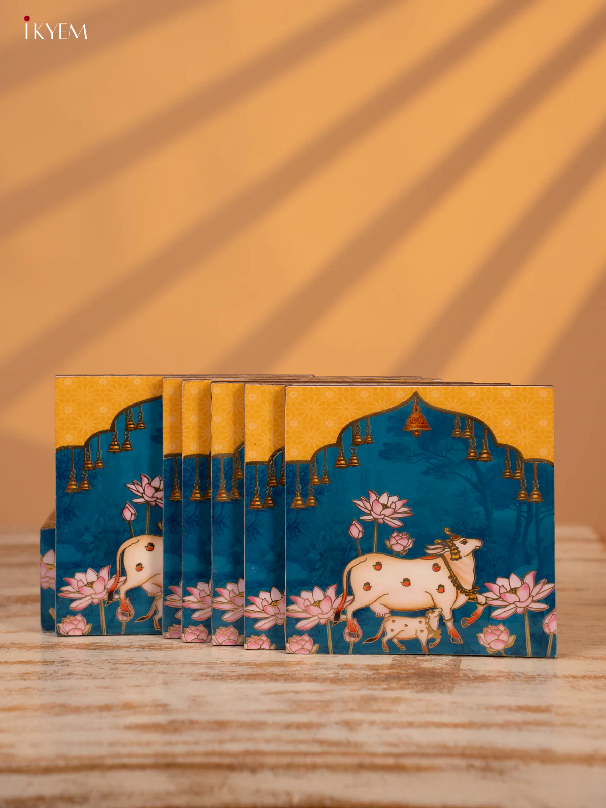 Digital Printed Coaster (Set of 6) - Pichwai Yellow - KL03138 - Image 2