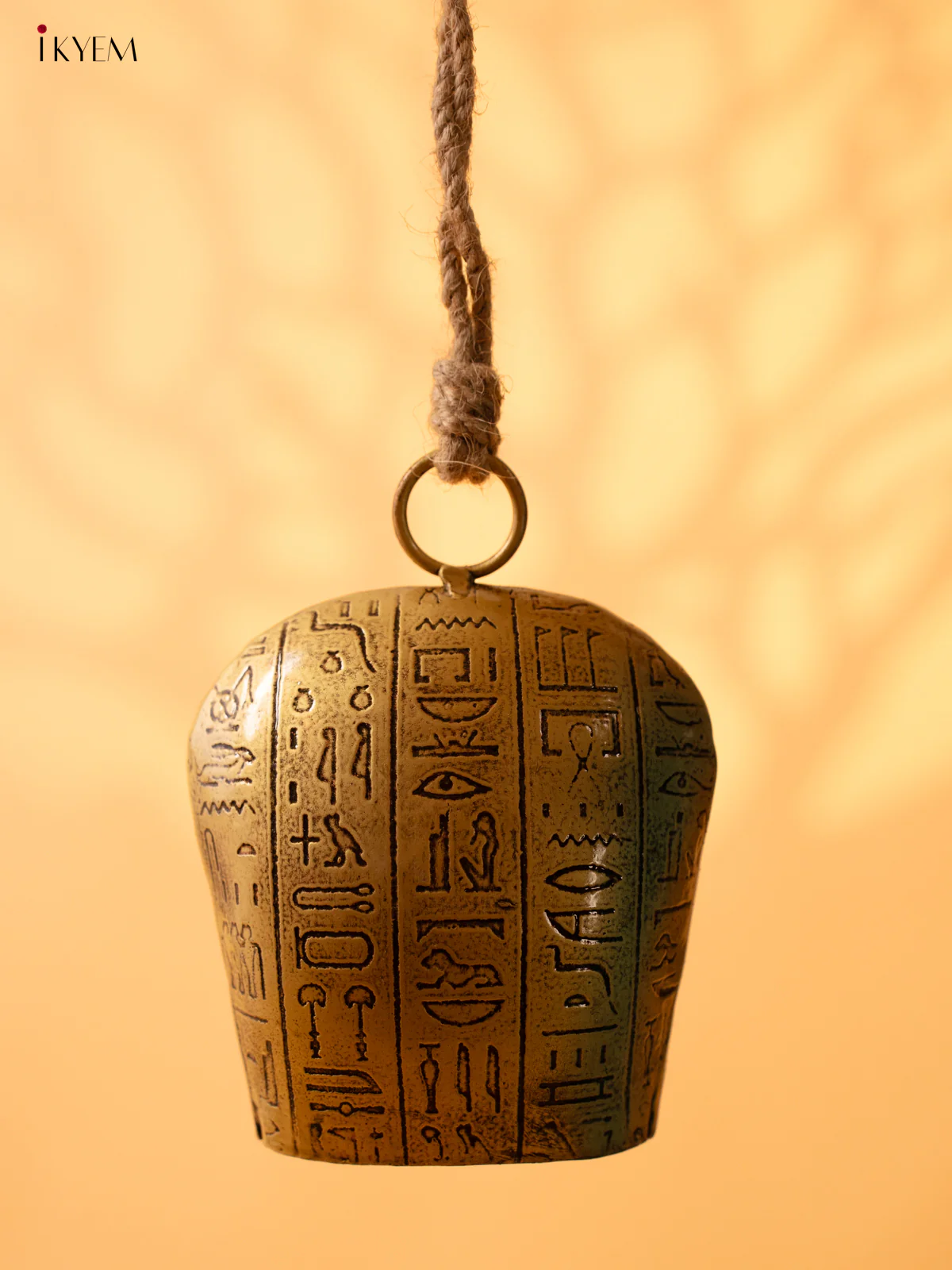 Egyptian Engraved Metal Cow Bell with Rope Handle - 6 Inch - KL04116
