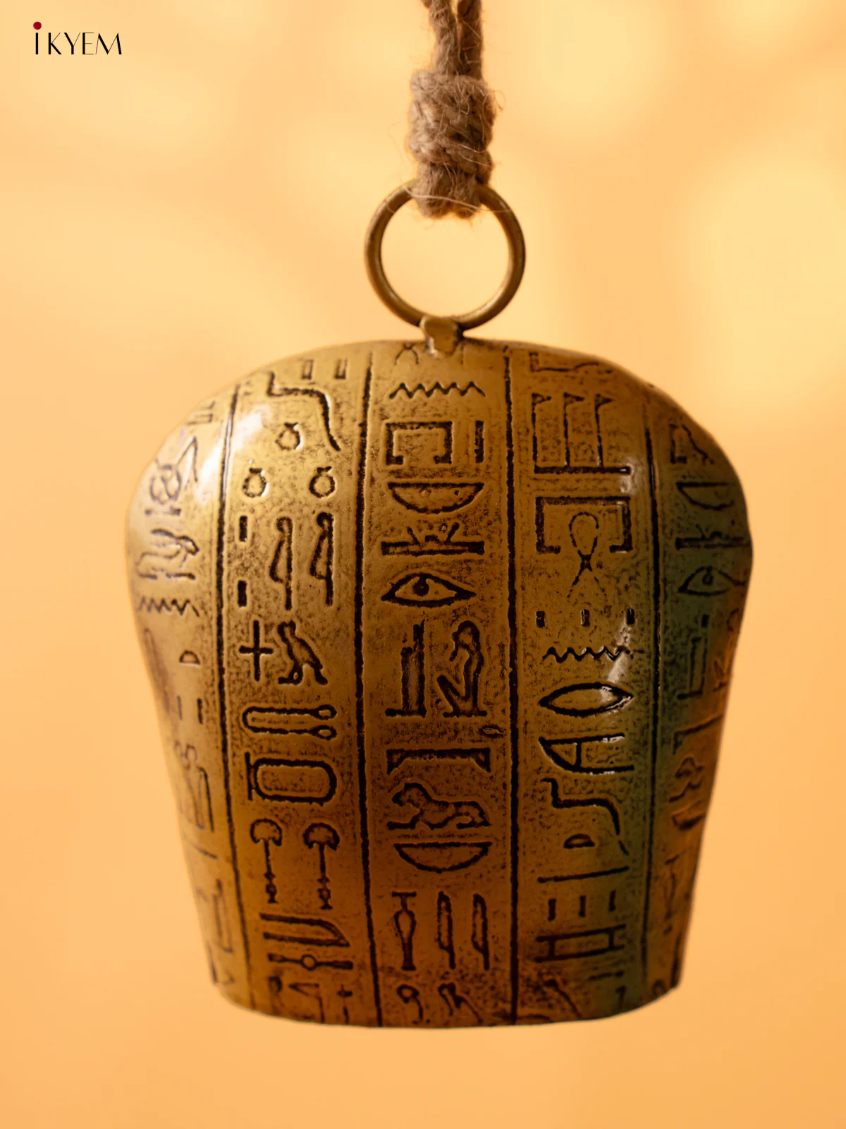Egyptian Engraved Metal Cow Bell with Rope Handle - 6 Inch - KL04116 - Image 3