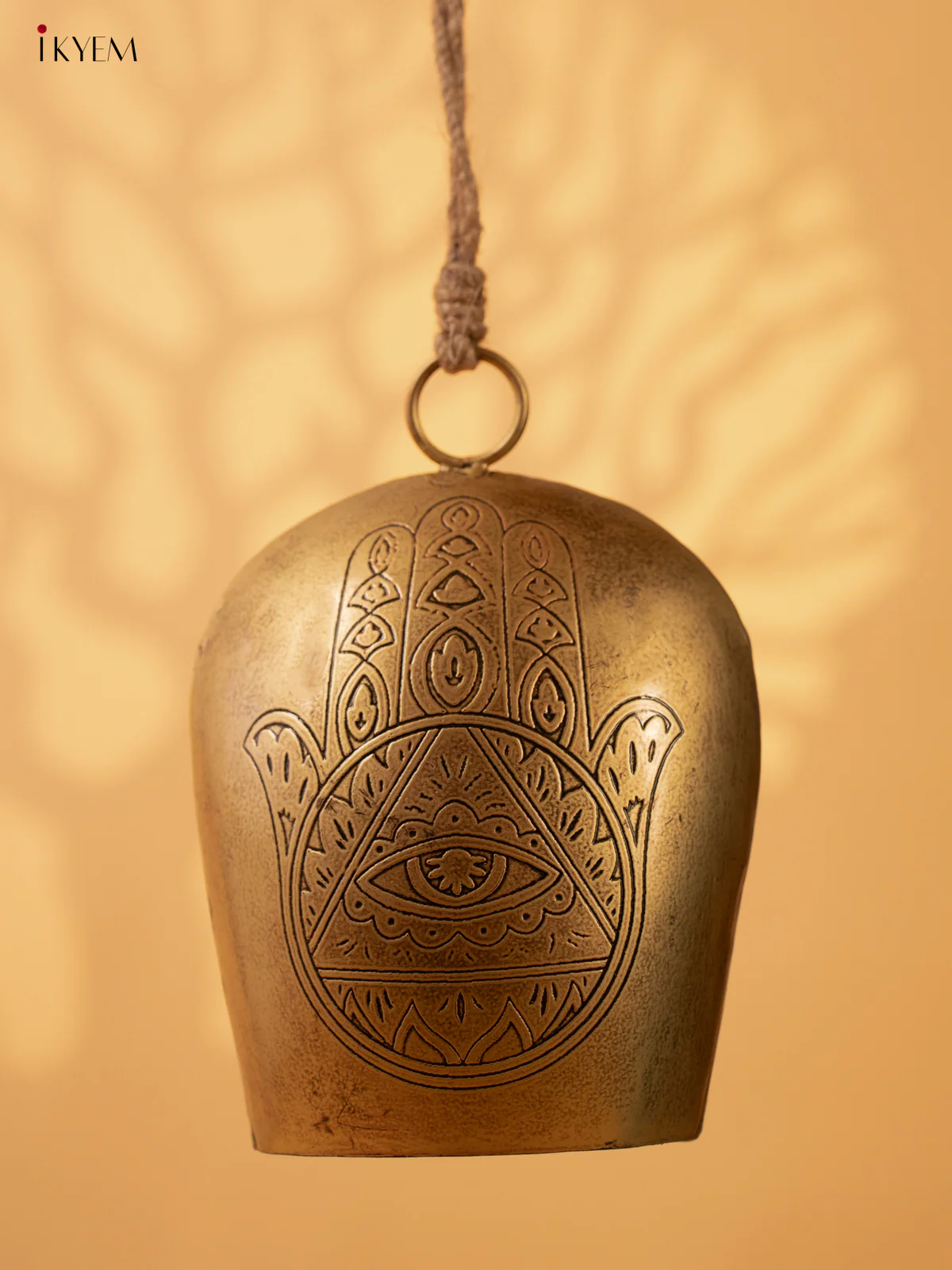 Metal Cow Bell with Hamsa Hand Engraving & Rope Handle - Big - KL04118 - Image 2
