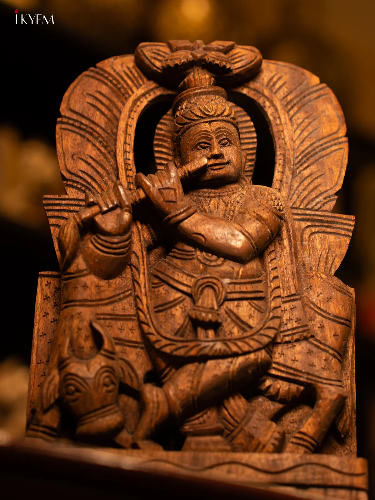 Wooden Hand Carved Krishna Panel - KL05113 - Image 6