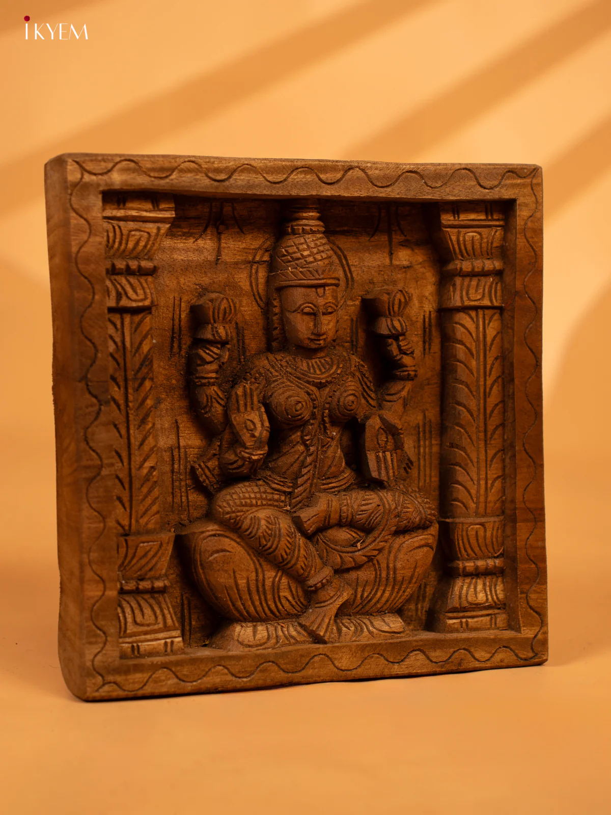 Wooden Hand Carved Lakshmi panel 12Inch- KL05117 - Image 2