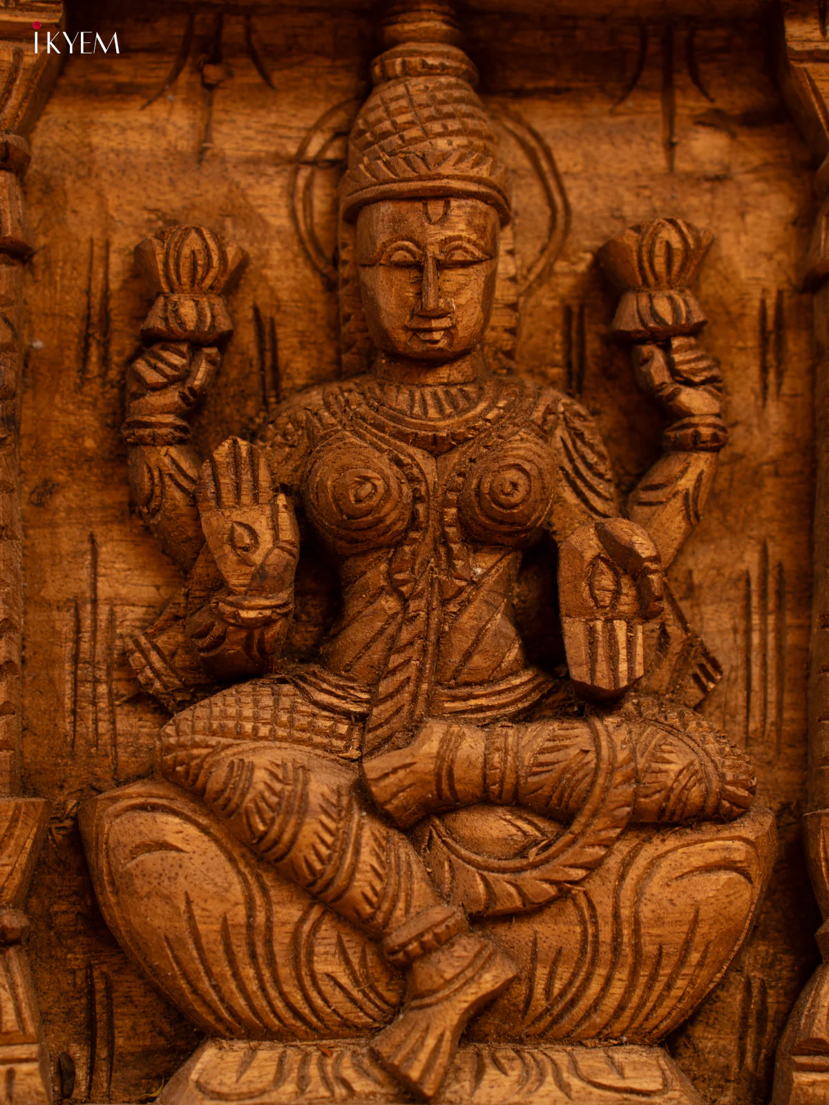 Wooden Hand Carved Lakshmi panel 12Inch- KL05117 - Image 3