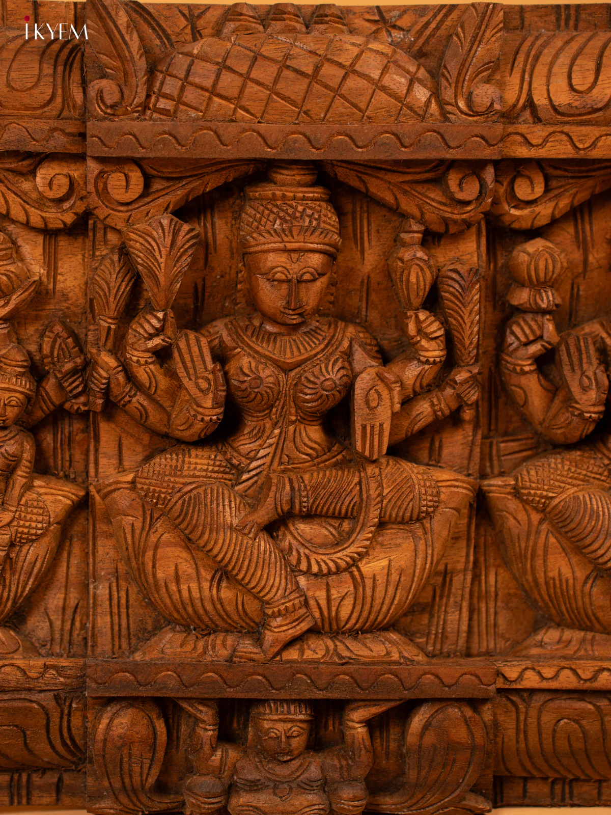 6 Foot Wooden Hand Carved Astalakshmi Panel - KL05137 - Image 5