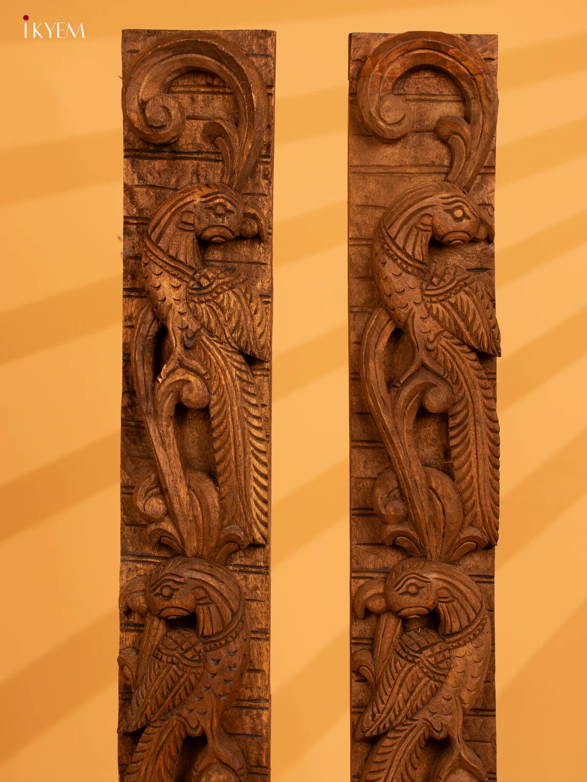 Wooden Hand Carved Peacock Vertical Panels - Set of 2 (4x2x36) - KL10111 - Image 2