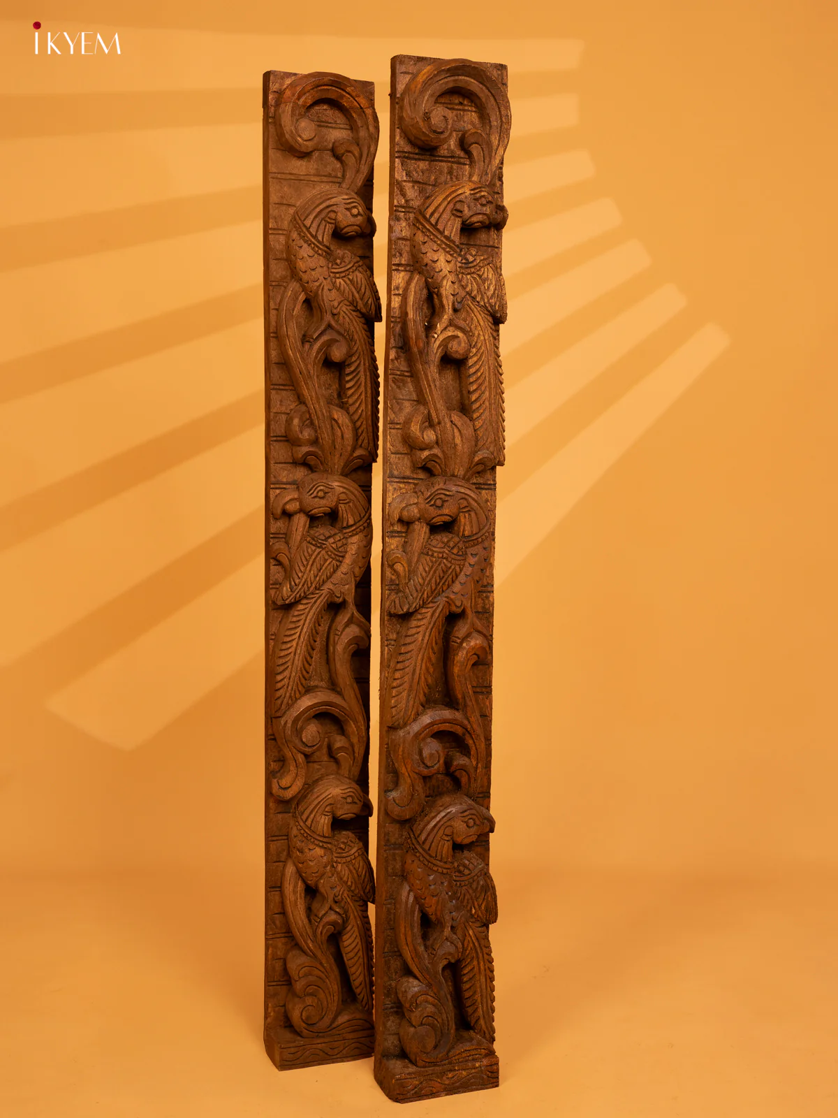 Wooden Hand Carved Peacock Vertical Panels - Set of 2 (4x2x36) - KL10111 - Image 3