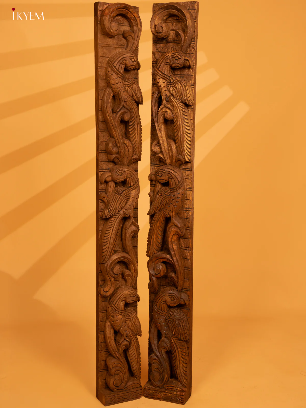 Wooden Hand Carved Peacock Vertical Panels - Set of 2 (4x2x36) - KL10111 - Image 5