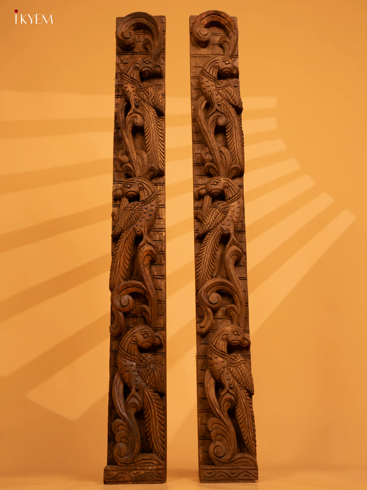 Wooden Hand Carved Peacock Vertical Panels - Set of 2 (4x2x36) - KL10111 - Image 6