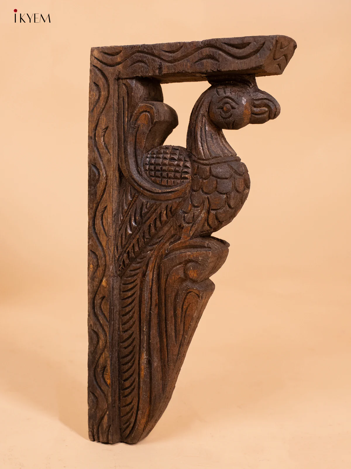 Hand Carved Wooden Yazhi Bracket - Peacock (6x3x12) - KL10114 - Image 3