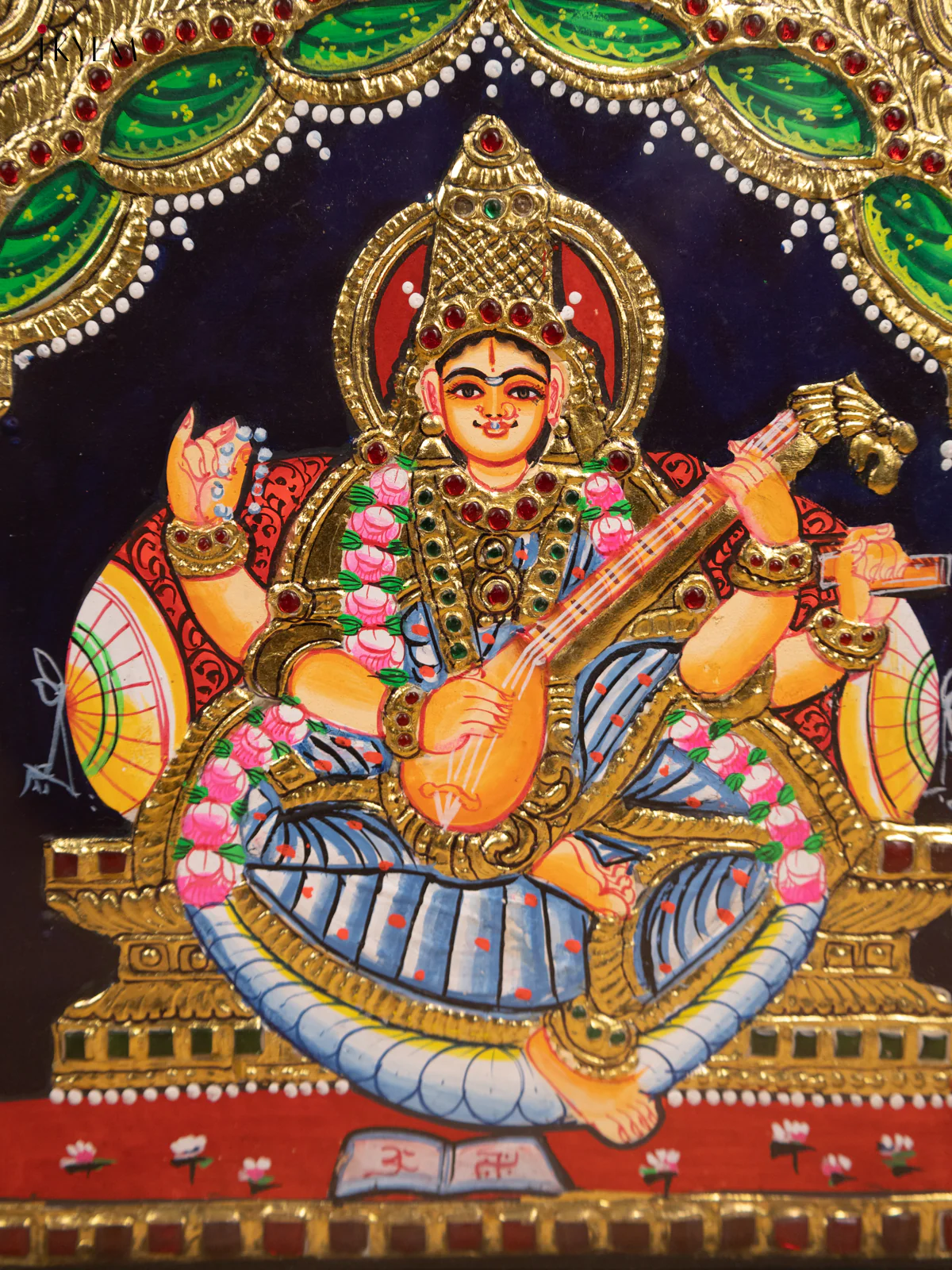 Gajalakshmi Ganesha Saraswathi-Tanjore Panting - KL11113 - Image 5