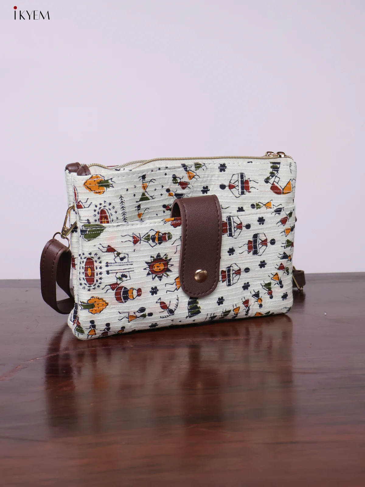 Cotton Printed Sling Bag - White - KL20121 - Image 2