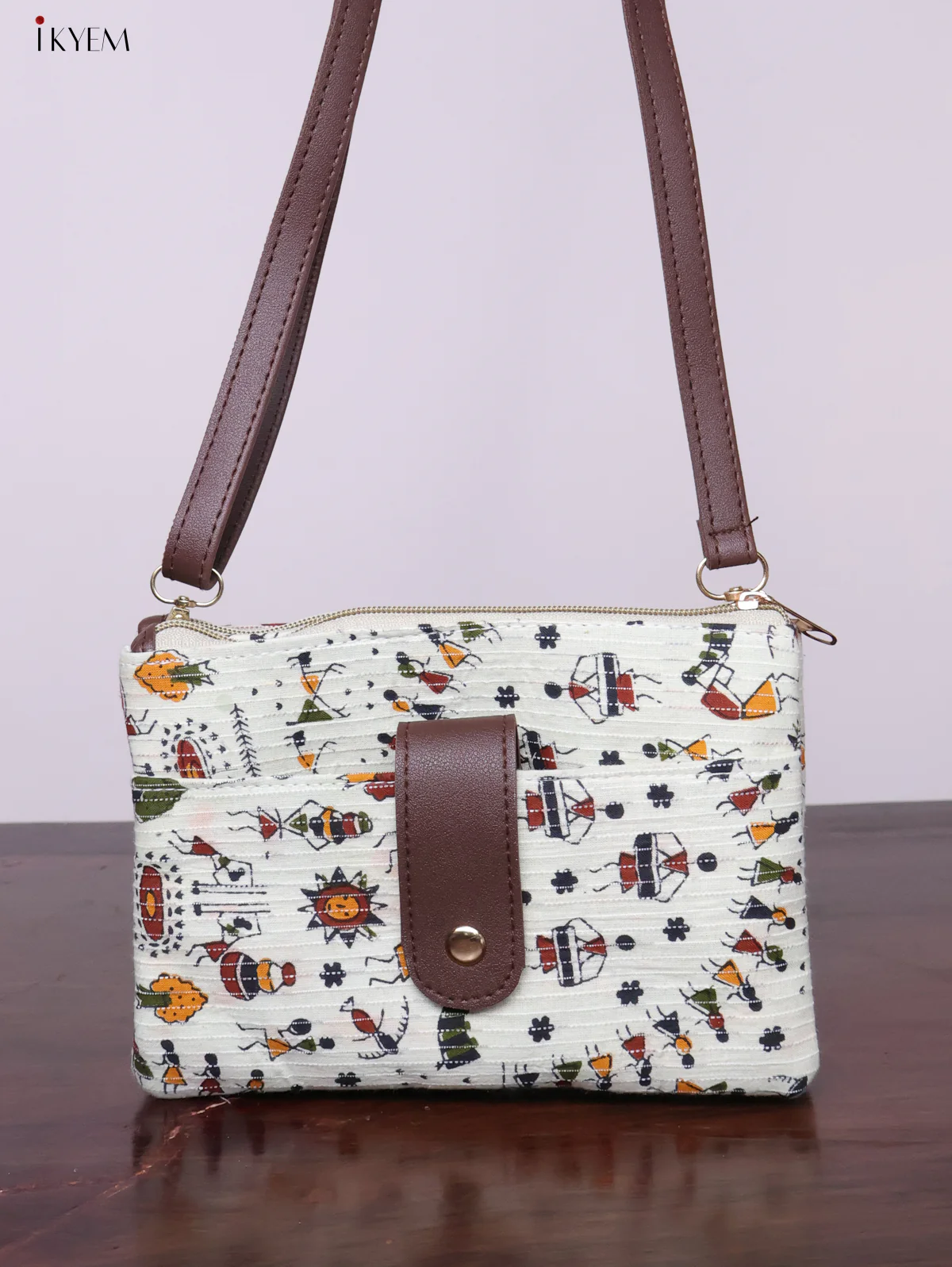 Cotton Printed Sling Bag - White - KL20121 - Image 3