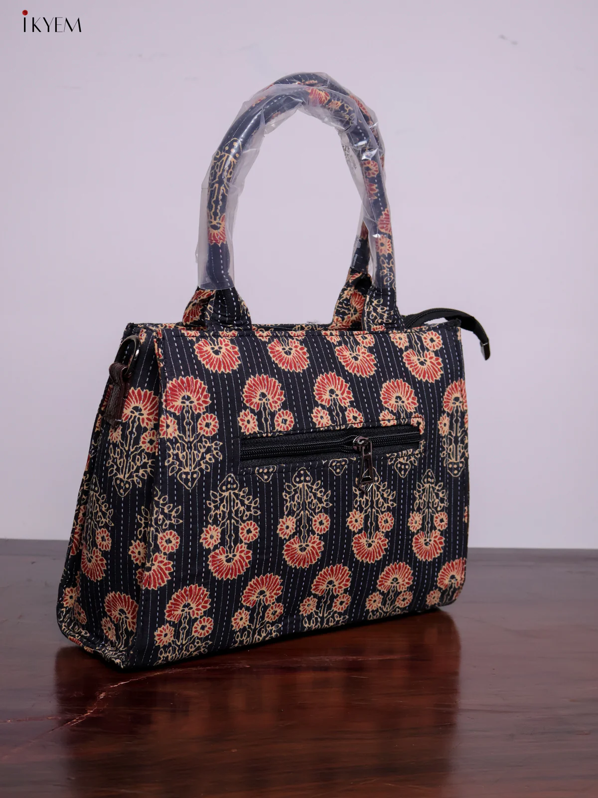 Printed Handbag with Sling - Black - KL20127 - Image 4