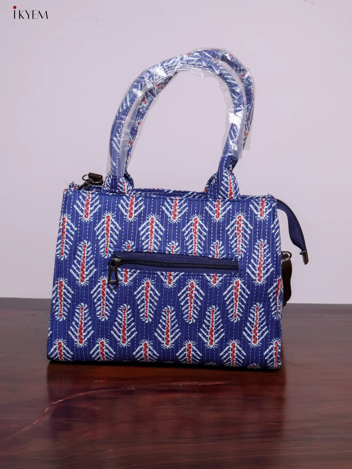 Printed Handbag with Sling - Indigo & White - KL20128 - Image 4