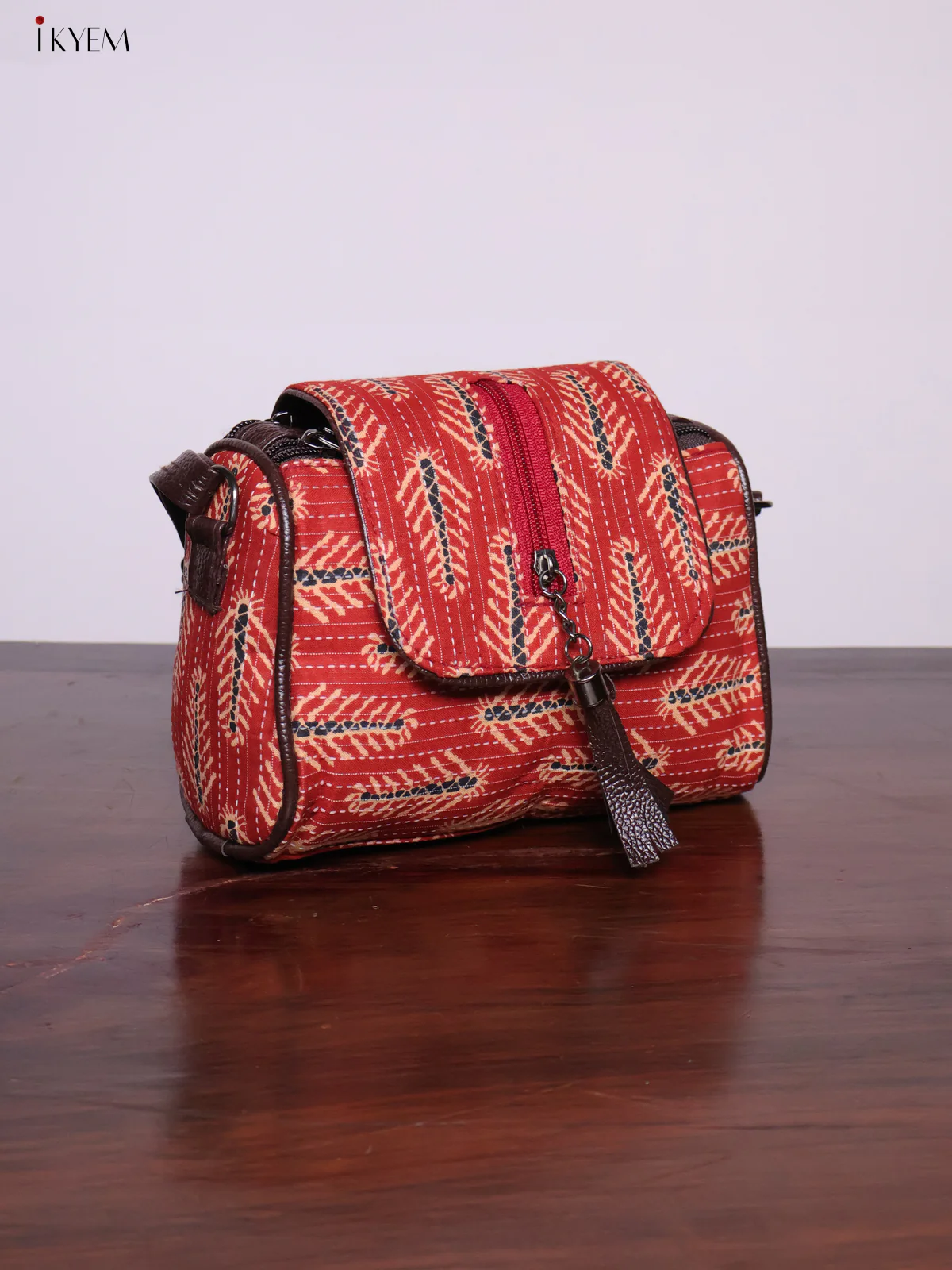 Cotton Printed Sling Bag - Brick Red - KL20136 - Image 4