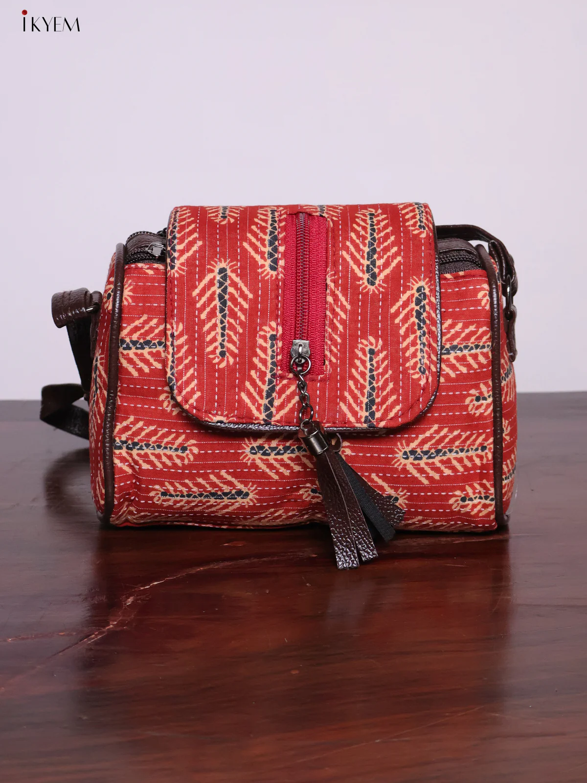 Cotton Printed Sling Bag - Brick Red - KL20136 - Image 7