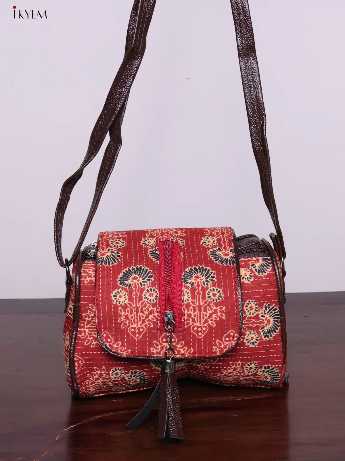 Cotton Printed Sling Bag - Floral Red - KL20141 - Image 2