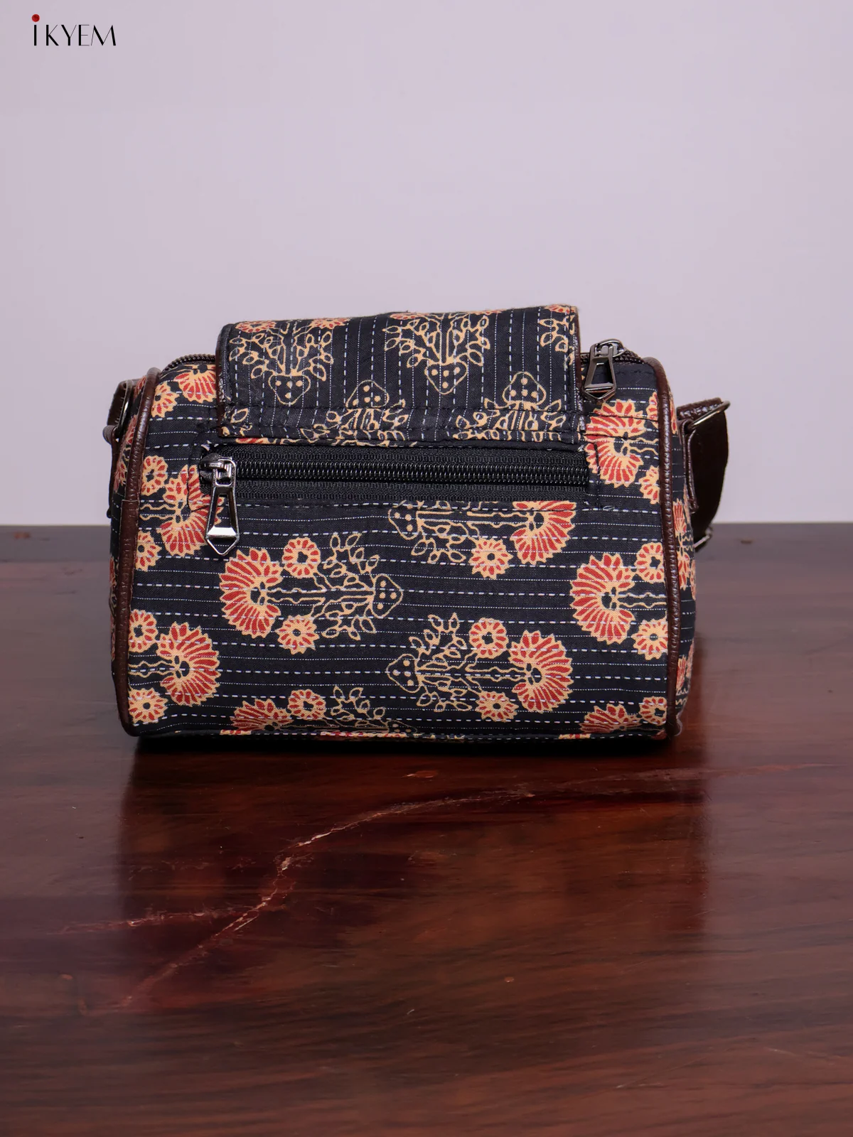 Cotton Printed Sling Bag - Floral Black - KL20142 - Image 6