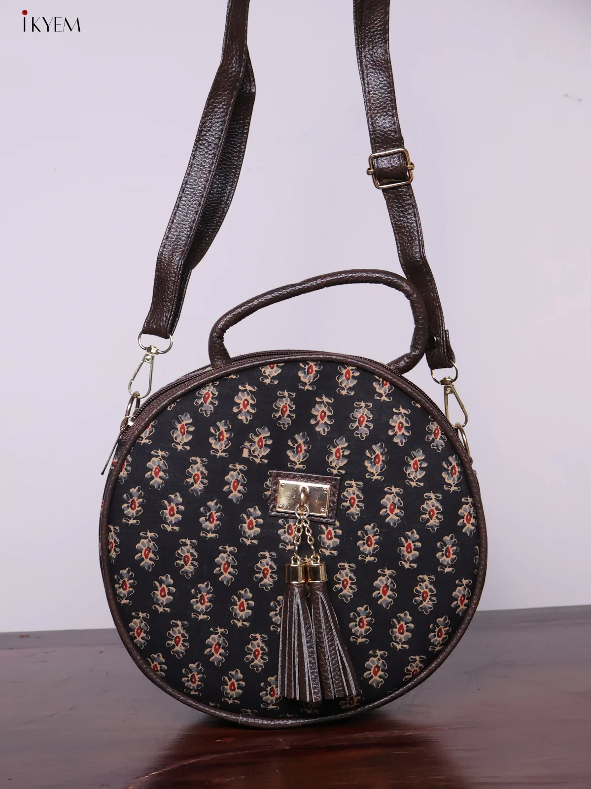 Printed Round Sling Bag - Ajrakh - KL20155 - Image 2
