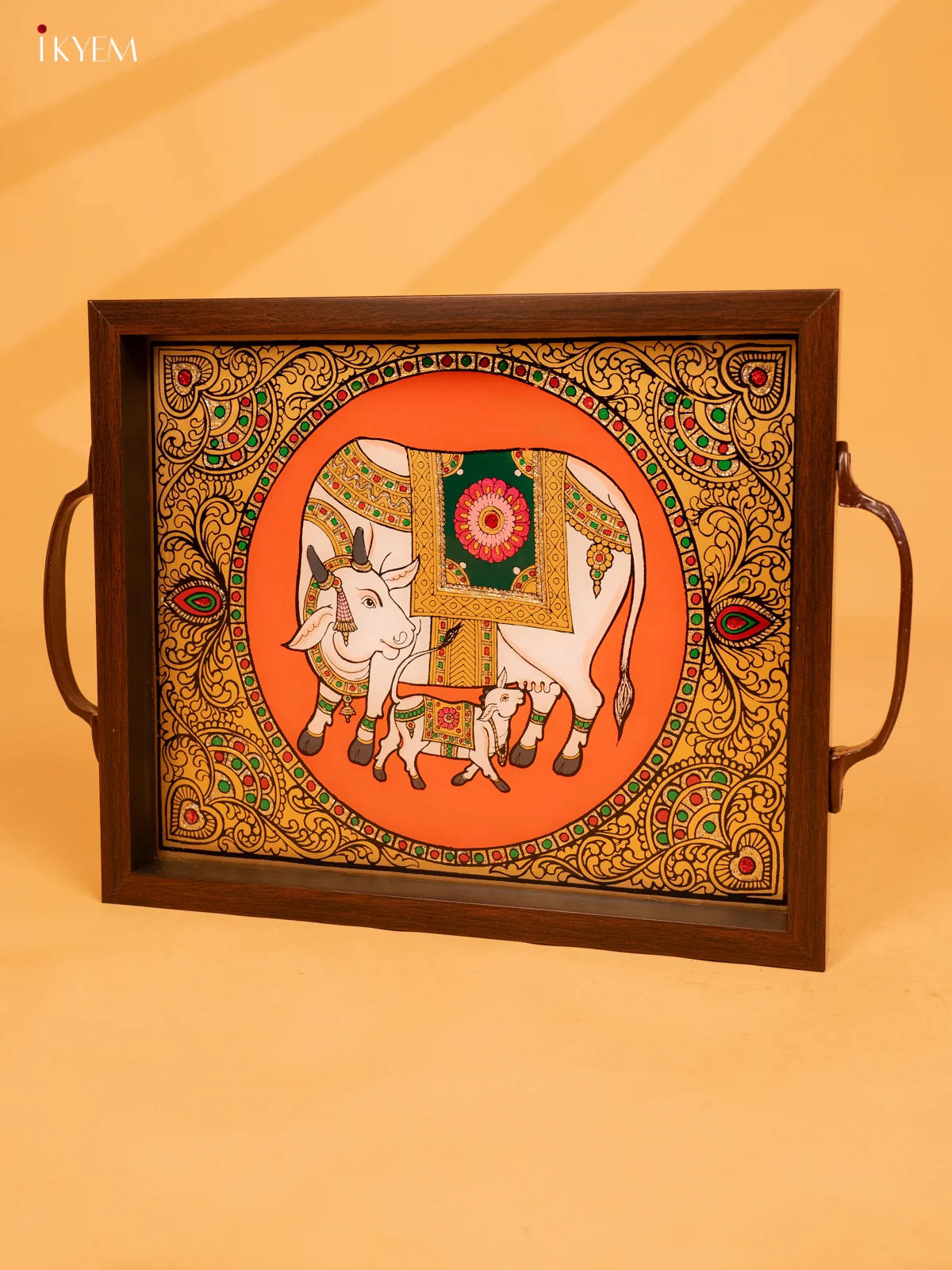 Reverse Glass Painted Tray (10x12) - Cow & Calf - KL25115 - Image 2