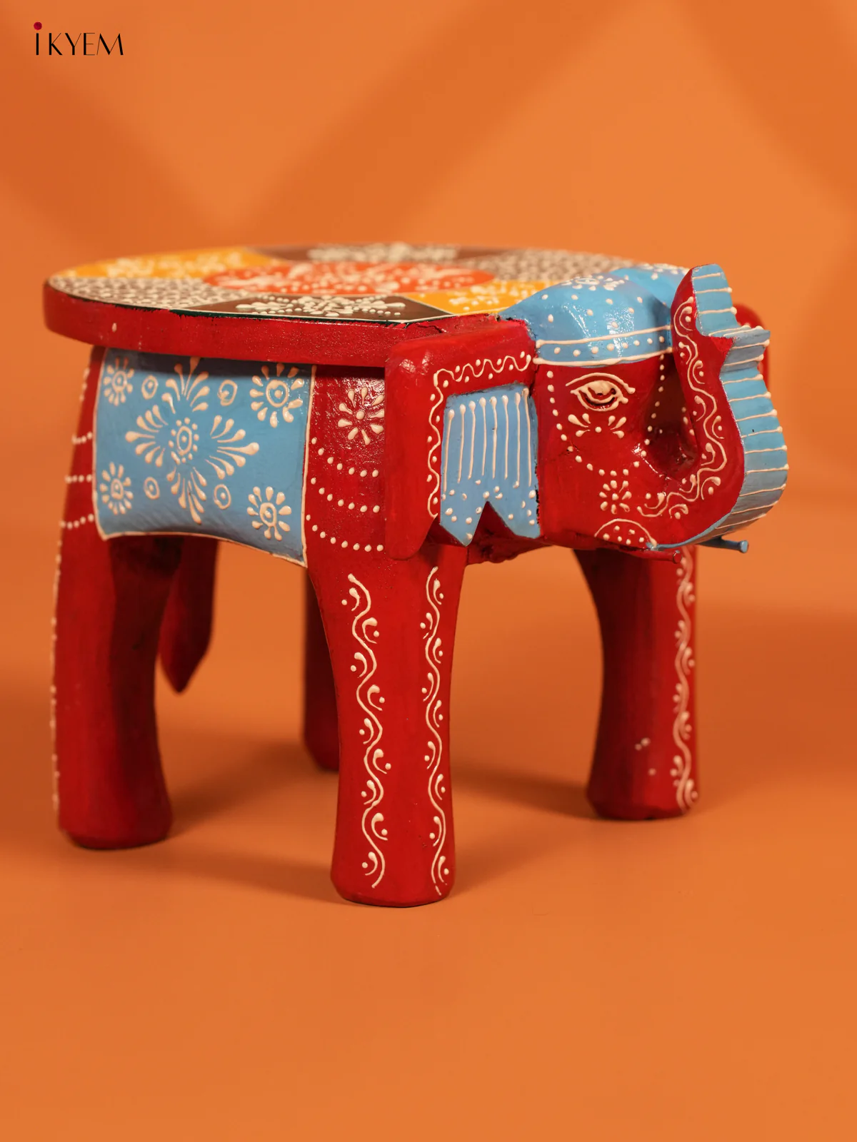 Hand painted Wooden Elephant Stool - 6inch - KL30112 - Image 2