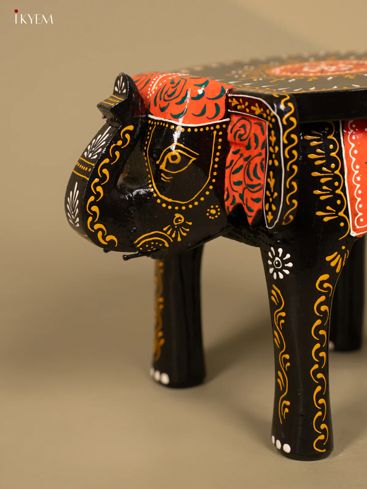 Hand Painted Wooden Elephant Stool - Red - 8 inch - KL30113 - Image 3