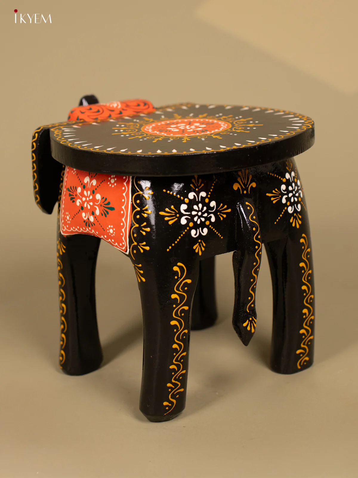Hand Painted Wooden Elephant Stool - Red - 8 inch - KL30113 - Image 6