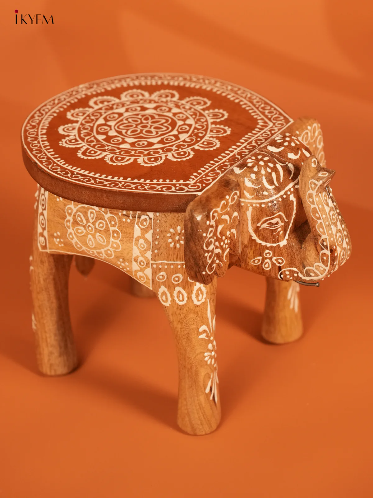 Hand Painted Wooden Elephant Stool - Distressed - 8inch - Image 3
