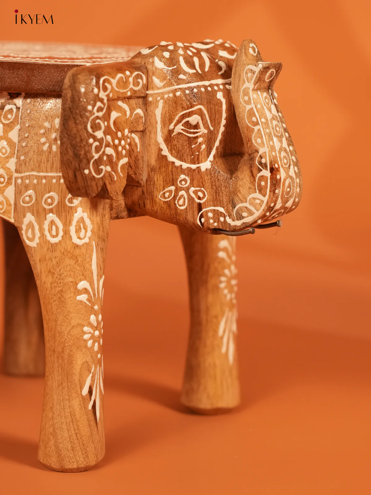 Hand Painted Wooden Elephant Stool - Distressed - 8inch - Image 4