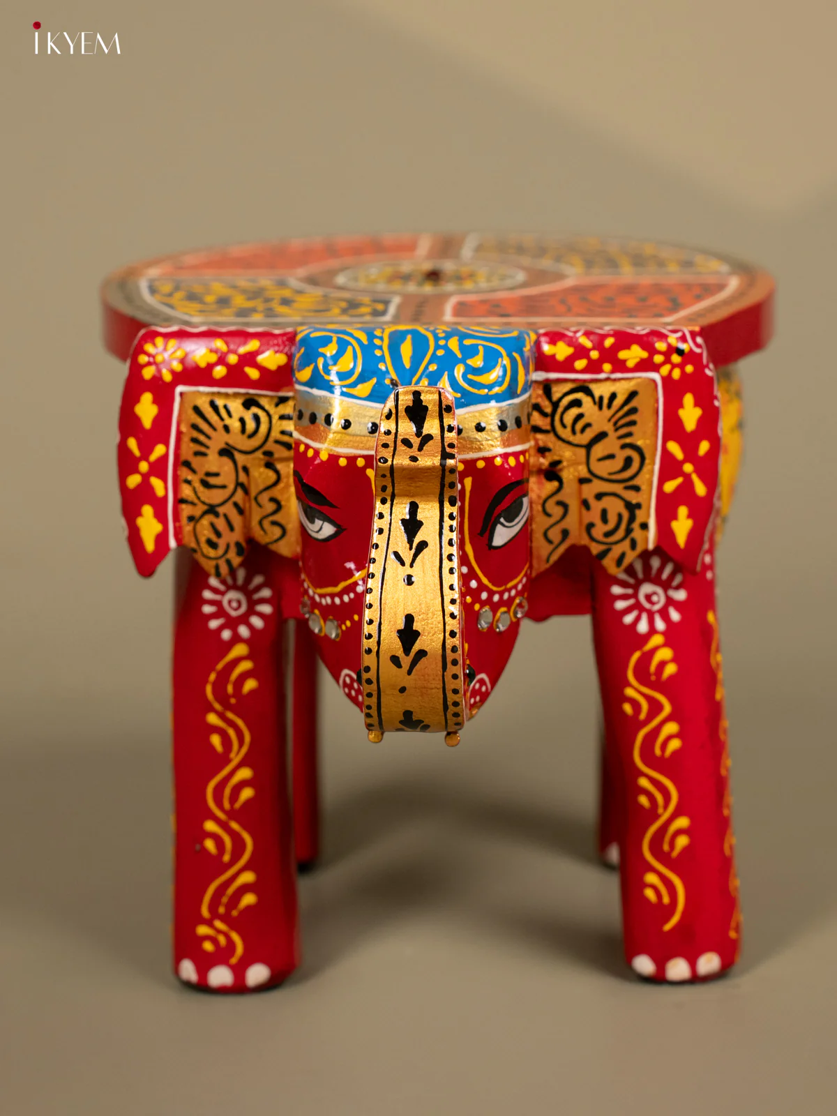 Hand Painted Wooden Elephant Stool - Distressed Black - 8inch - KL30115 - Image 10